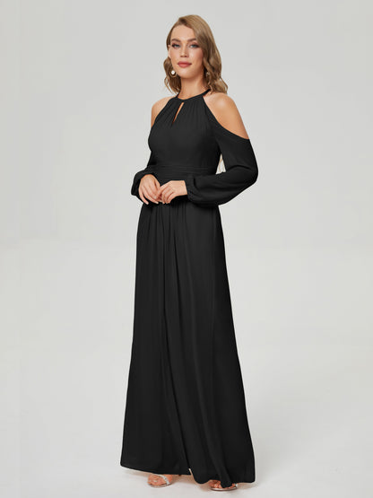 Phoebe Long Sleeves Column Chiffon Bridesmaid Dress