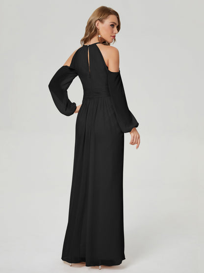Phoebe Long Sleeves Column Chiffon Bridesmaid Dress