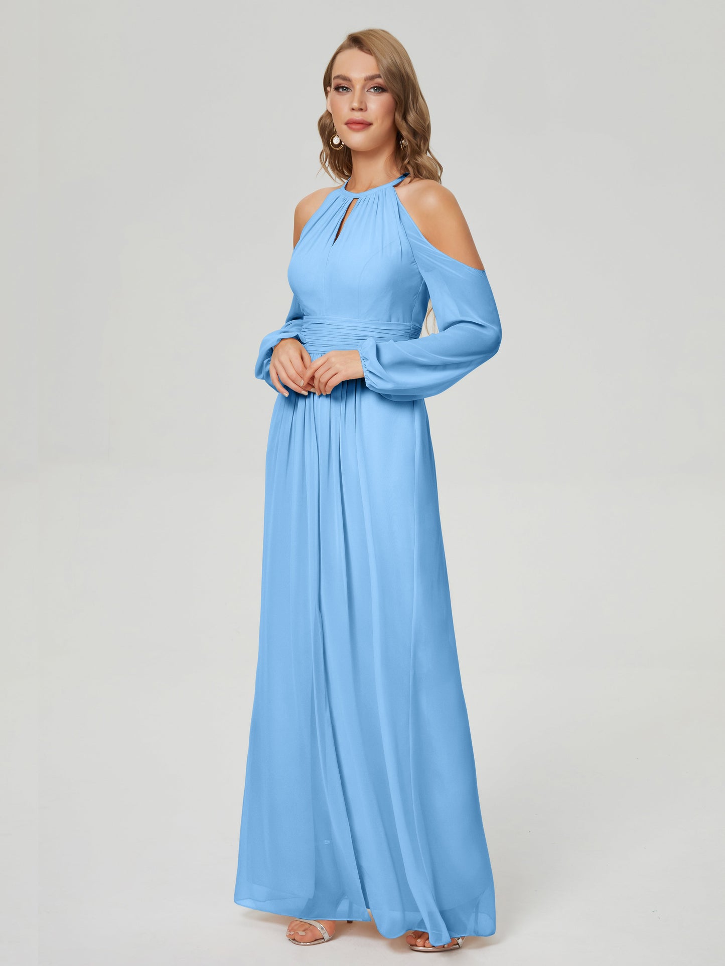 Phoebe Long Sleeves Column Chiffon Bridesmaid Dress