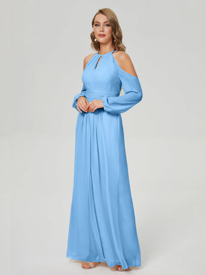 Phoebe Long Sleeves Column Chiffon Bridesmaid Dress