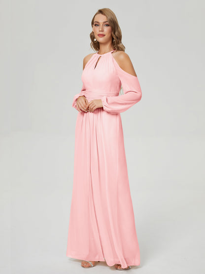 Phoebe Long Sleeves Column Chiffon Bridesmaid Dress