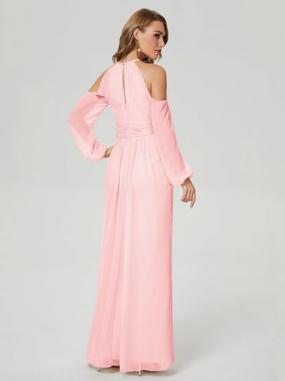 Phoebe Long Sleeves Column Chiffon Bridesmaid Dress