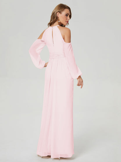 Phoebe Long Sleeves Column Chiffon Bridesmaid Dress
