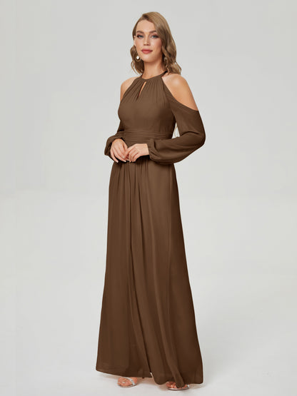 Phoebe Long Sleeves Column Chiffon Bridesmaid Dress
