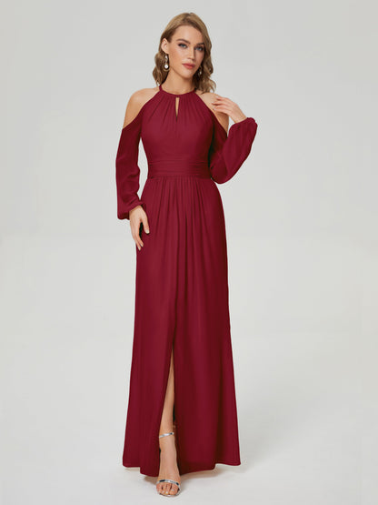 Phoebe Long Sleeves Column Chiffon Bridesmaid Dress
