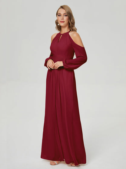 Phoebe Long Sleeves Column Chiffon Bridesmaid Dress