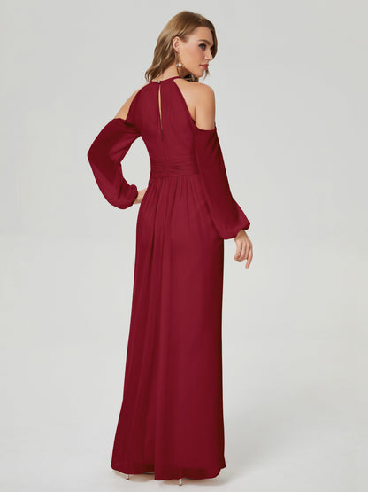 Phoebe Long Sleeves Column Chiffon Bridesmaid Dress