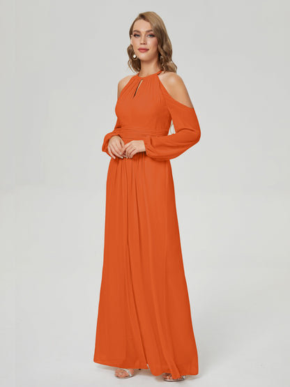 Phoebe Long Sleeves Column Chiffon Bridesmaid Dress