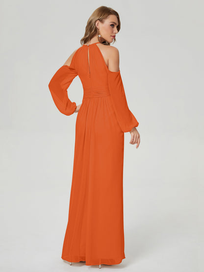 Phoebe Long Sleeves Column Chiffon Bridesmaid Dress