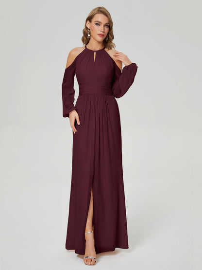 Phoebe Long Sleeves Column Chiffon Bridesmaid Dress