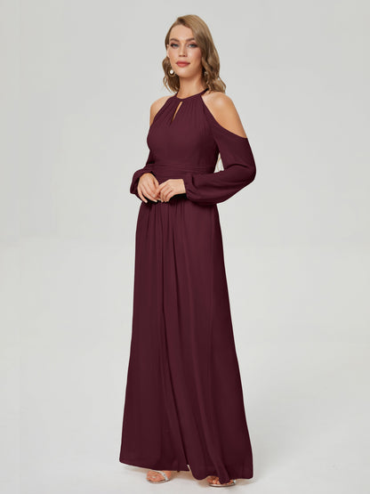 Phoebe Long Sleeves Column Chiffon Bridesmaid Dress