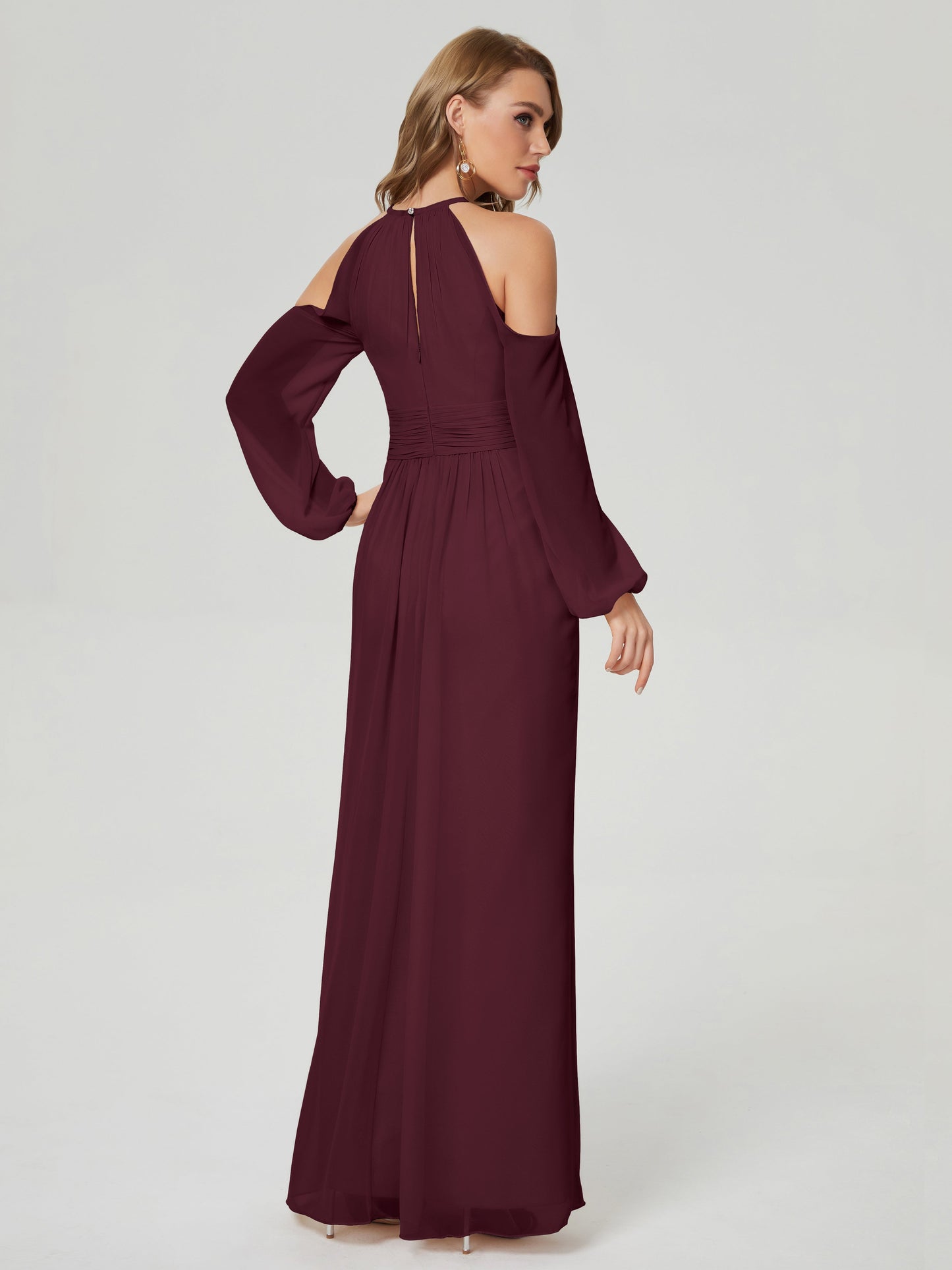 Phoebe Long Sleeves Column Chiffon Bridesmaid Dress