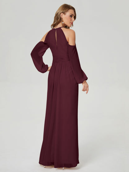 Phoebe Long Sleeves Column Chiffon Bridesmaid Dress