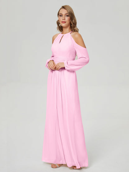 Phoebe Long Sleeves Column Chiffon Bridesmaid Dress