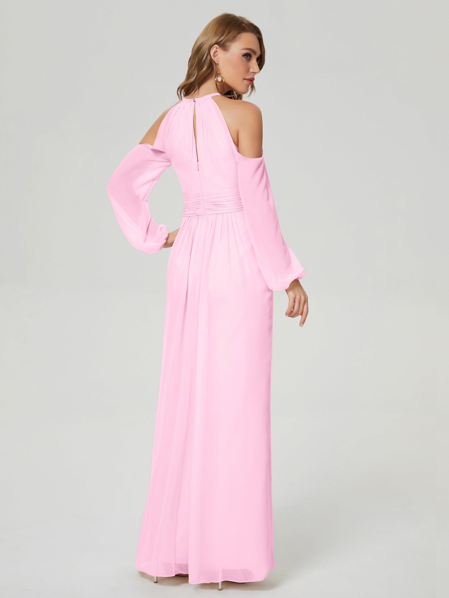 Phoebe Long Sleeves Column Chiffon Bridesmaid Dress
