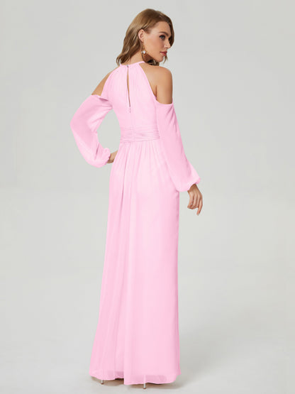 Phoebe Long Sleeves Column Chiffon Bridesmaid Dress