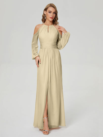 Phoebe Long Sleeves Column Chiffon Bridesmaid Dress