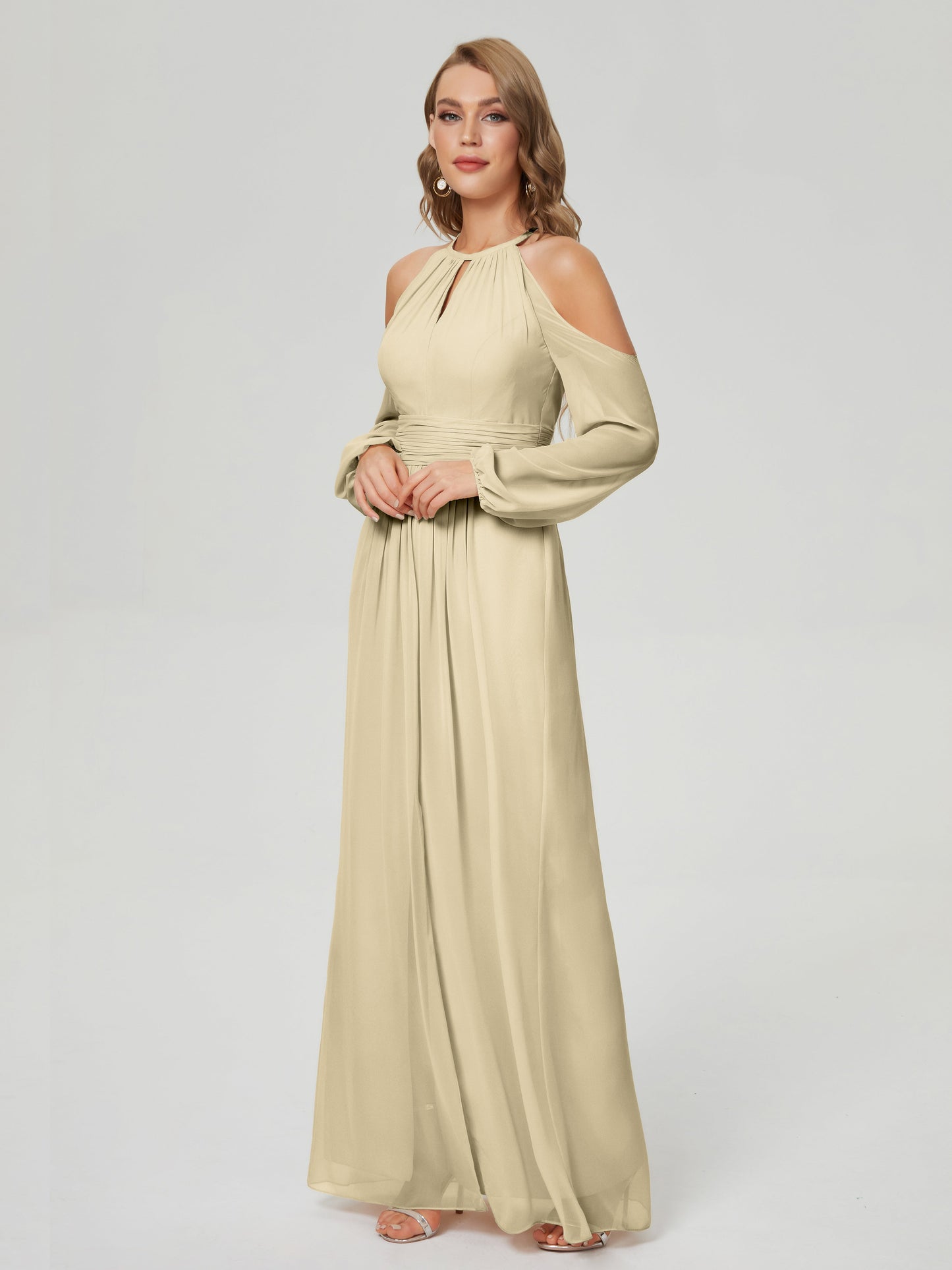 Phoebe Long Sleeves Column Chiffon Bridesmaid Dress