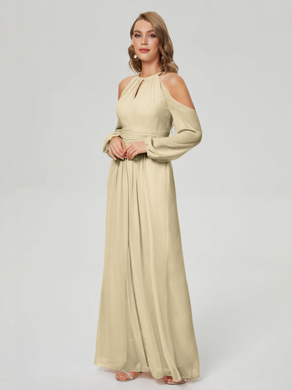 Phoebe Long Sleeves Column Chiffon Bridesmaid Dress