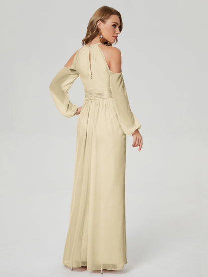Phoebe Long Sleeves Column Chiffon Bridesmaid Dress