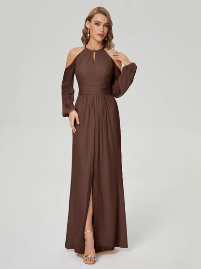Phoebe Long Sleeves Column Chiffon Bridesmaid Dress