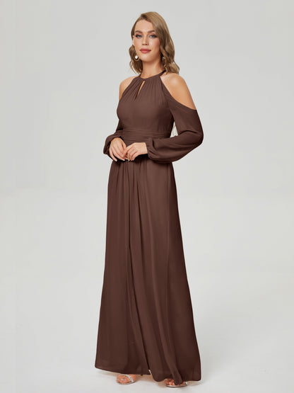 Phoebe Long Sleeves Column Chiffon Bridesmaid Dress