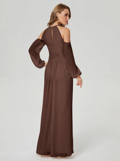 Phoebe Long Sleeves Column Chiffon Bridesmaid Dress