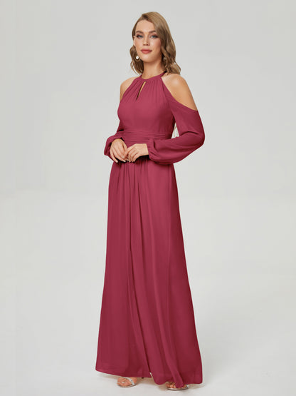 Phoebe Long Sleeves Column Chiffon Bridesmaid Dress