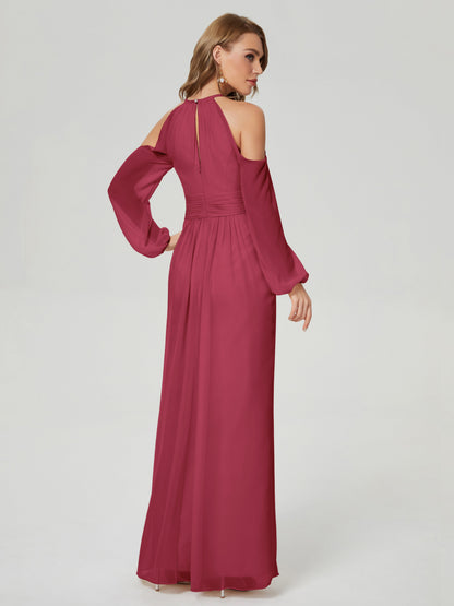 Phoebe Long Sleeves Column Chiffon Bridesmaid Dress