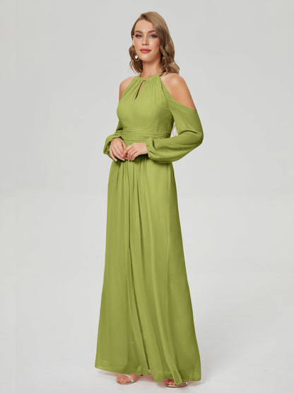Phoebe Long Sleeves Column Chiffon Bridesmaid Dress