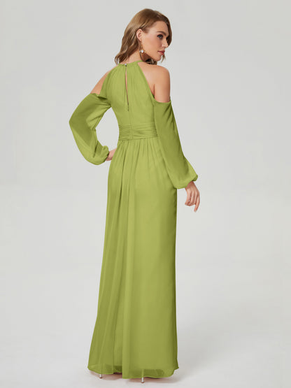 Phoebe Long Sleeves Column Chiffon Bridesmaid Dress