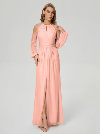 Phoebe Long Sleeves Column Chiffon Bridesmaid Dress