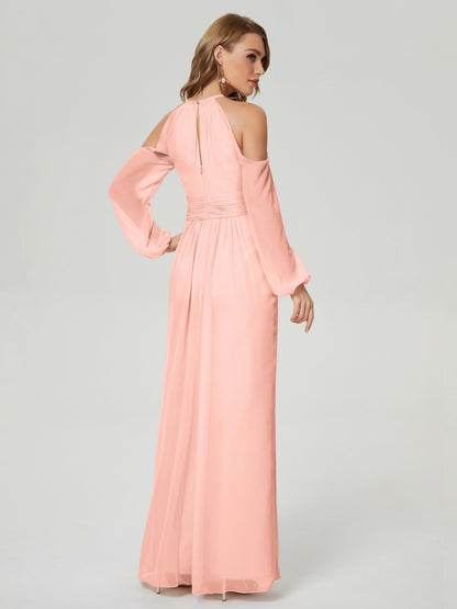 Phoebe Long Sleeves Column Chiffon Bridesmaid Dress
