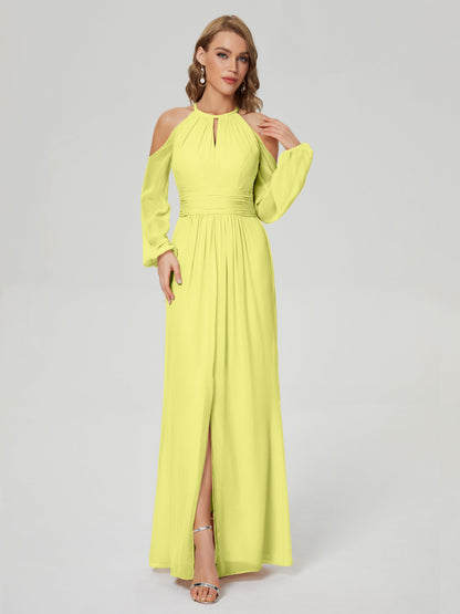 Phoebe Long Sleeves Column Chiffon Bridesmaid Dress