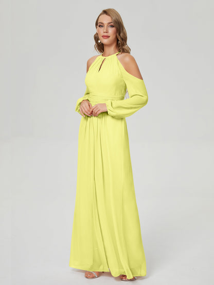Phoebe Long Sleeves Column Chiffon Bridesmaid Dress
