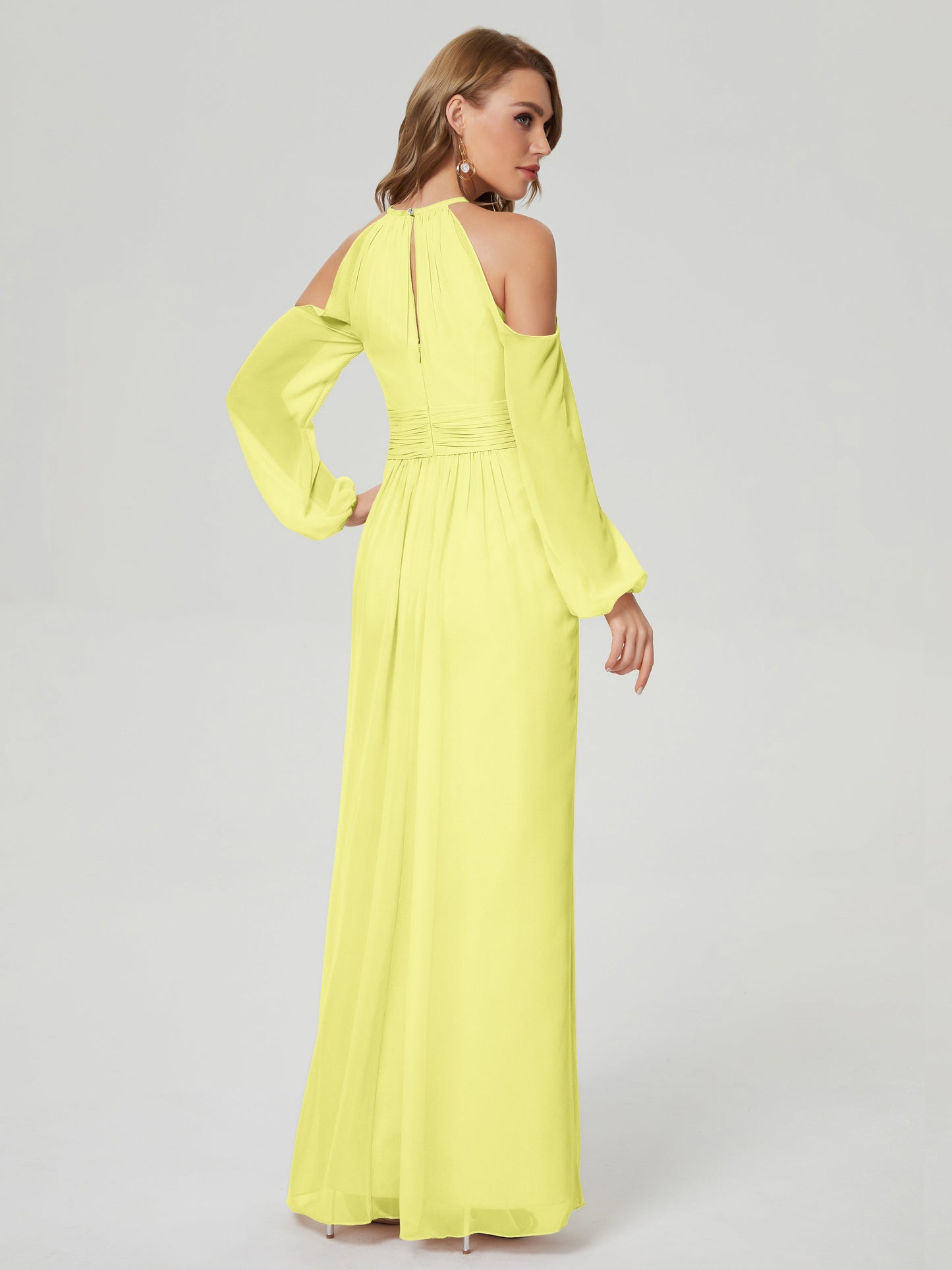 Phoebe Long Sleeves Column Chiffon Bridesmaid Dress