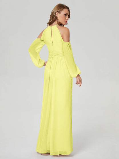 Phoebe Long Sleeves Column Chiffon Bridesmaid Dress