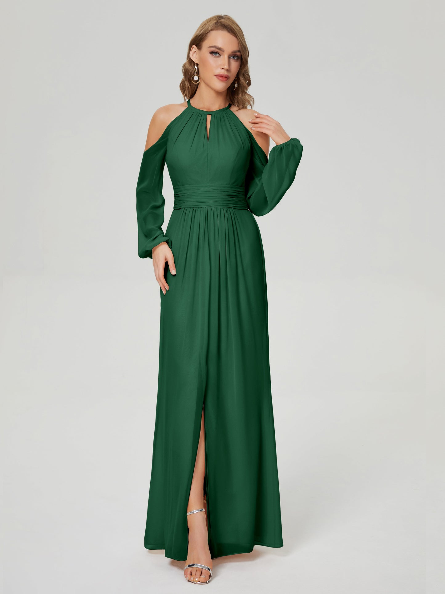 Phoebe Long Sleeves Column Chiffon Bridesmaid Dress