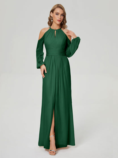 Phoebe Long Sleeves Column Chiffon Bridesmaid Dress
