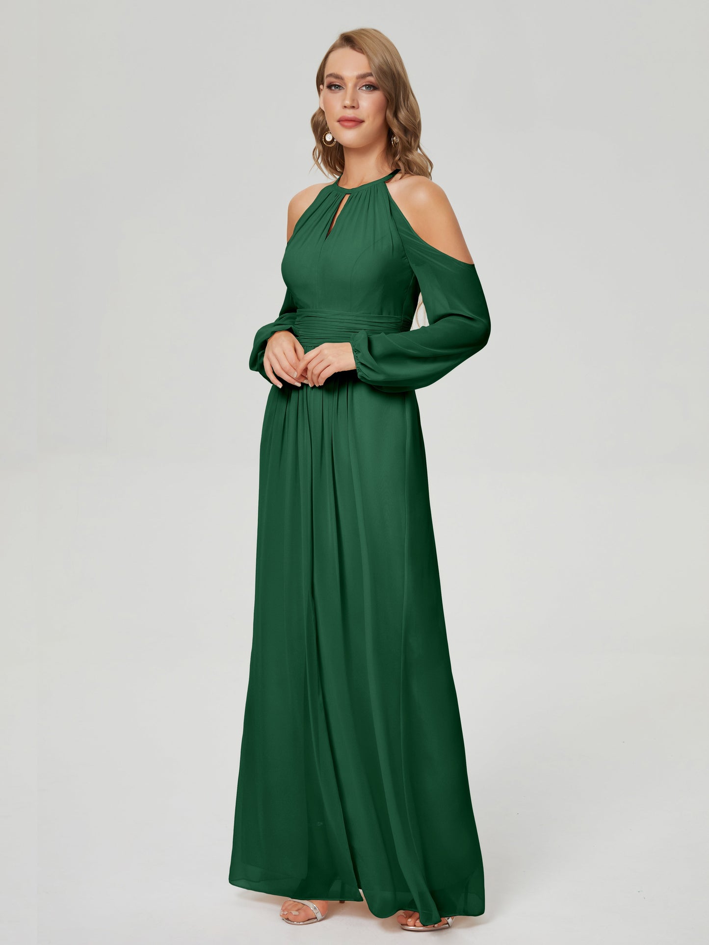 Phoebe Long Sleeves Column Chiffon Bridesmaid Dress