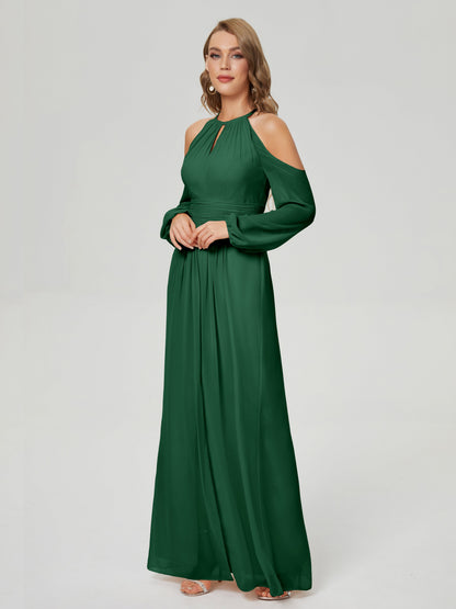 Phoebe Long Sleeves Column Chiffon Bridesmaid Dress