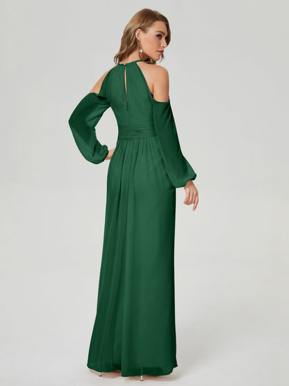 Phoebe Long Sleeves Column Chiffon Bridesmaid Dress