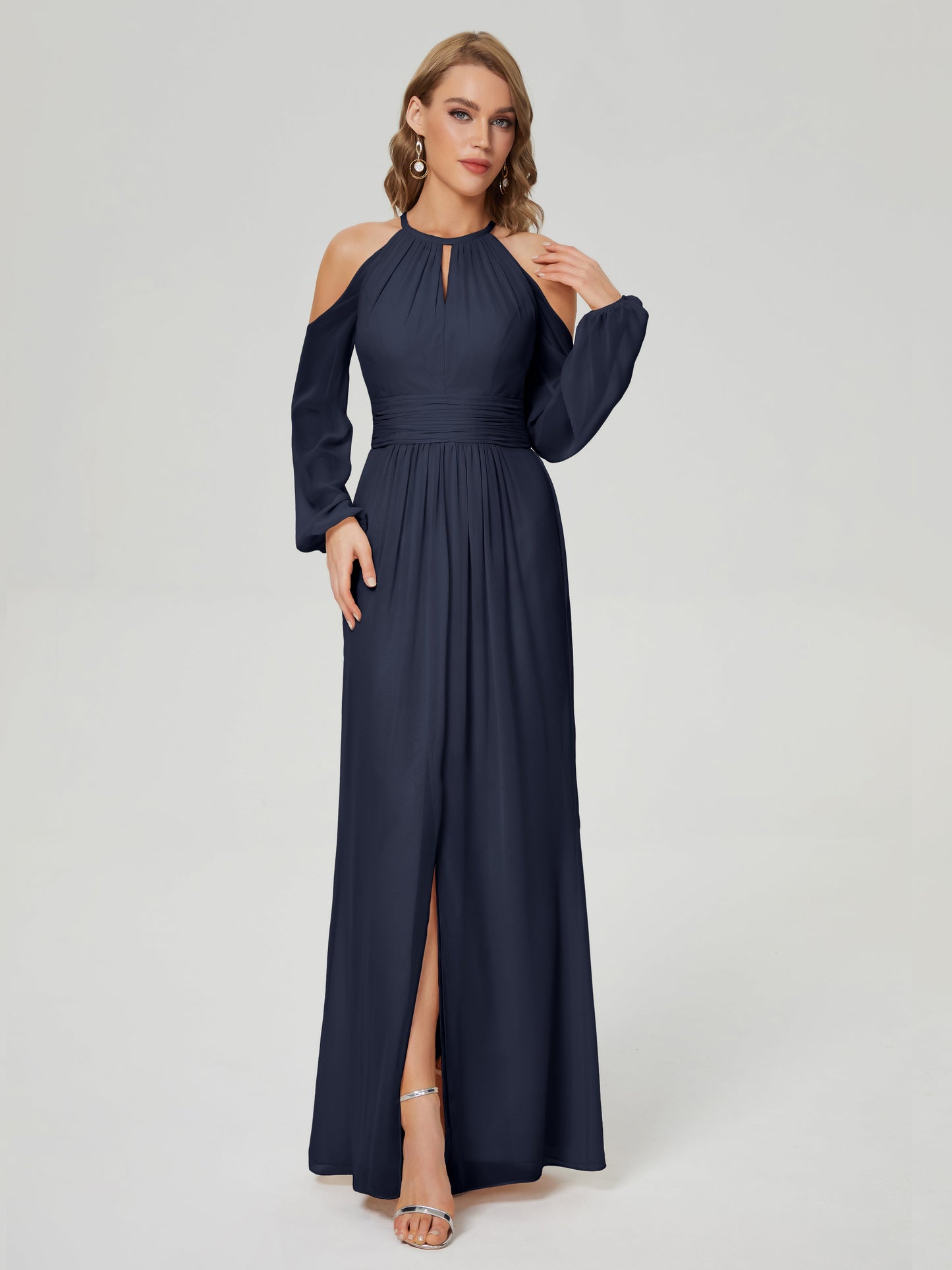 Phoebe Long Sleeves Column Chiffon Bridesmaid Dress