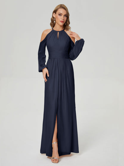 Phoebe Long Sleeves Column Chiffon Bridesmaid Dress
