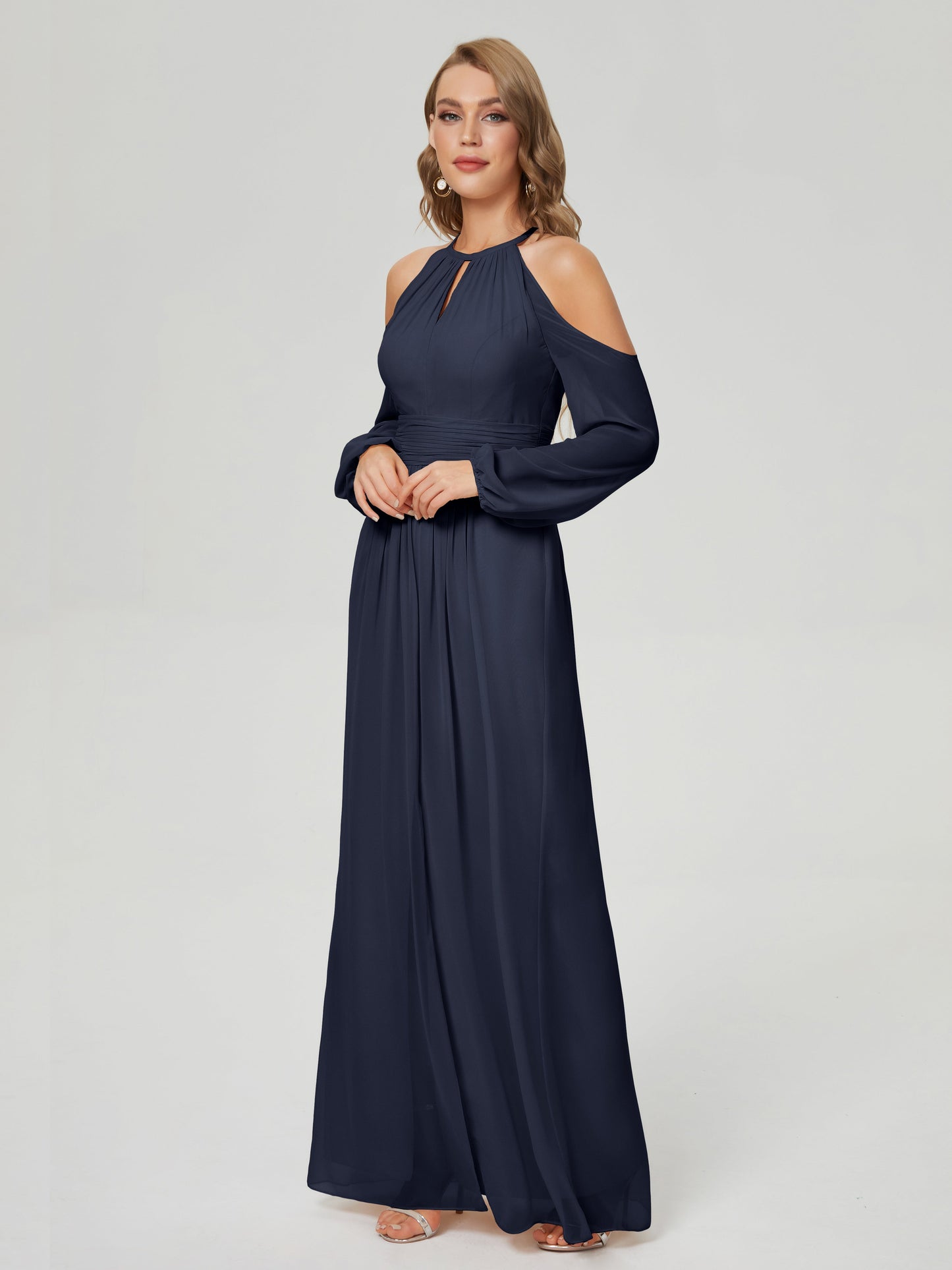 Phoebe Long Sleeves Column Chiffon Bridesmaid Dress