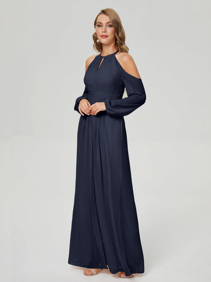 Phoebe Long Sleeves Column Chiffon Bridesmaid Dress