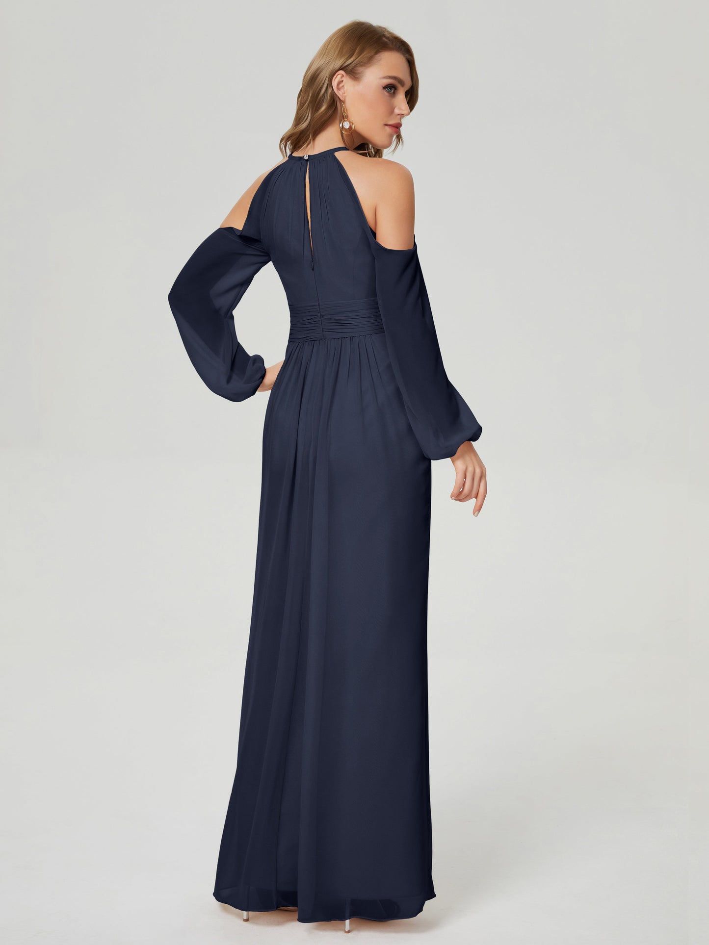 Phoebe Long Sleeves Column Chiffon Bridesmaid Dress