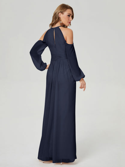 Phoebe Long Sleeves Column Chiffon Bridesmaid Dress