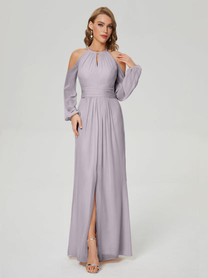 Phoebe Long Sleeves Column Chiffon Bridesmaid Dress