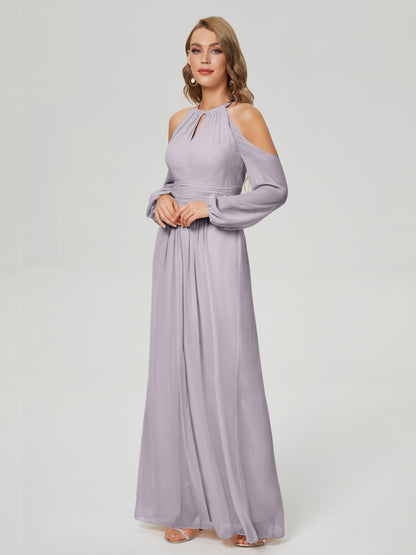 Phoebe Long Sleeves Column Chiffon Bridesmaid Dress